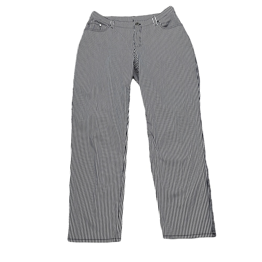 Worth New York Womens Sz 12 Blue White Striped Straight Leg Pants/Jeans